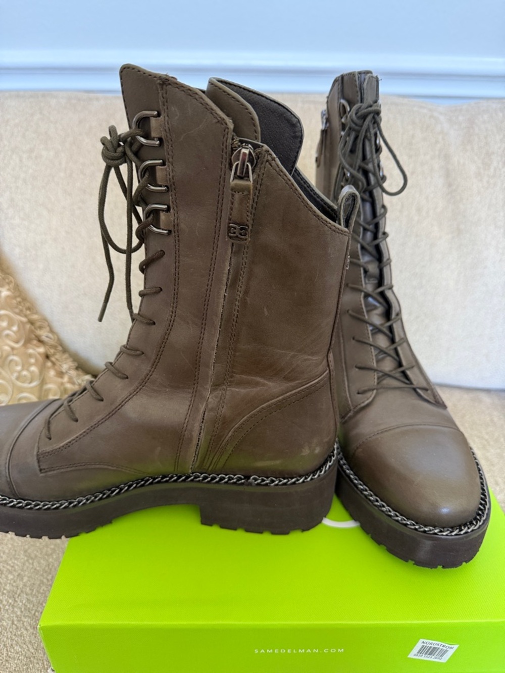 Sam Edelman Lenley, Alpine Green Lea Lace-Up Platform Lug Boots, Size 10 - Picture 7 of 9